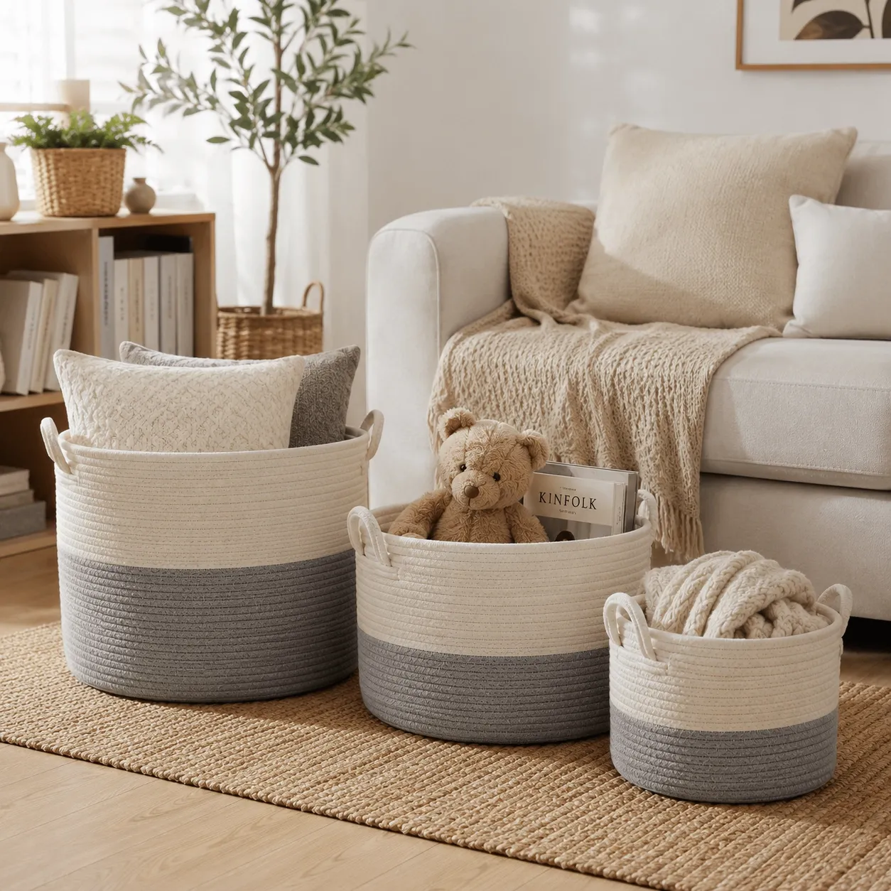 Cotton rope baskets for home storage and organization