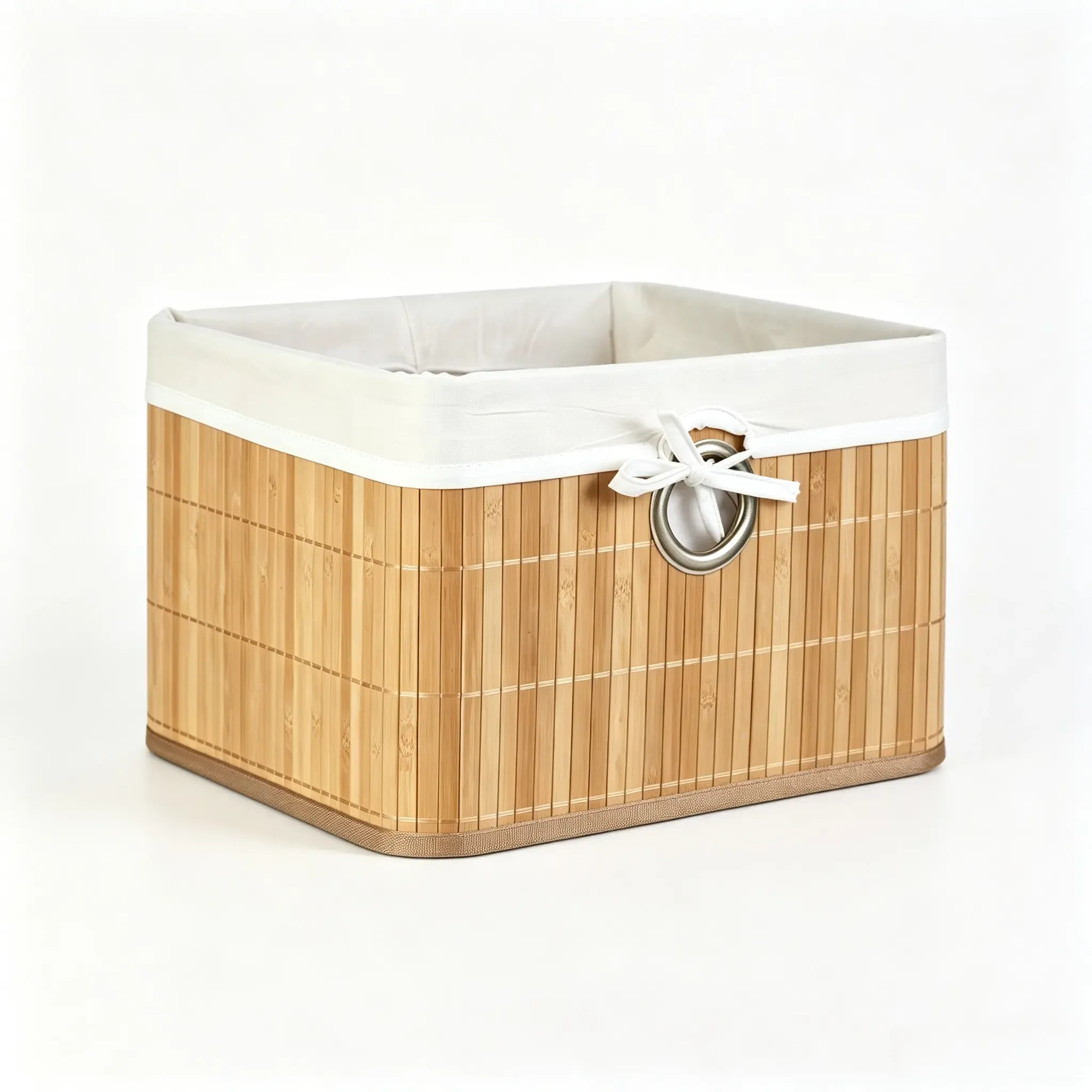 Handwoven bamboo storage basket made from natural bamboo for home organization