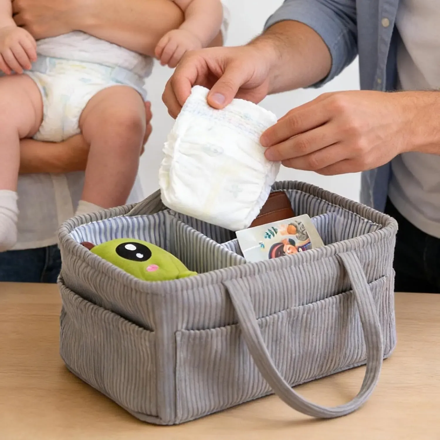 Corduroy storage basket for bedroom closet and home organization
