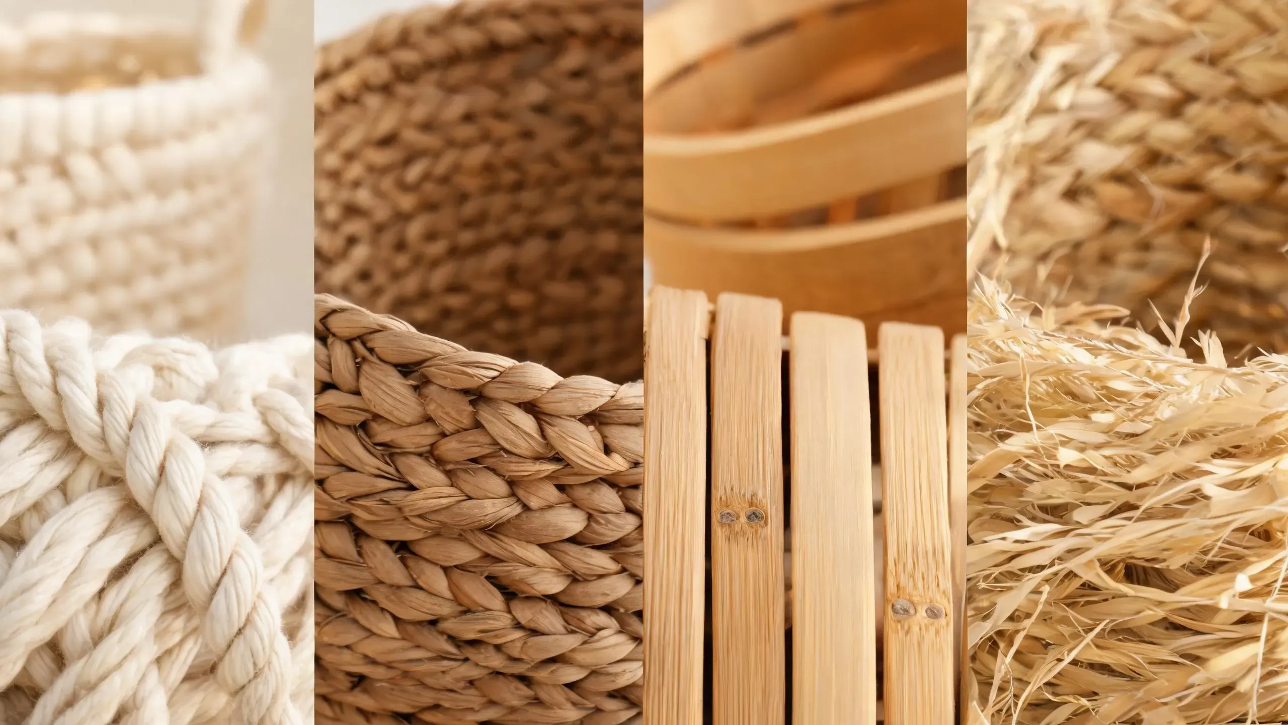Natural materials for storage baskets including cotton rope paper rope and bamboo