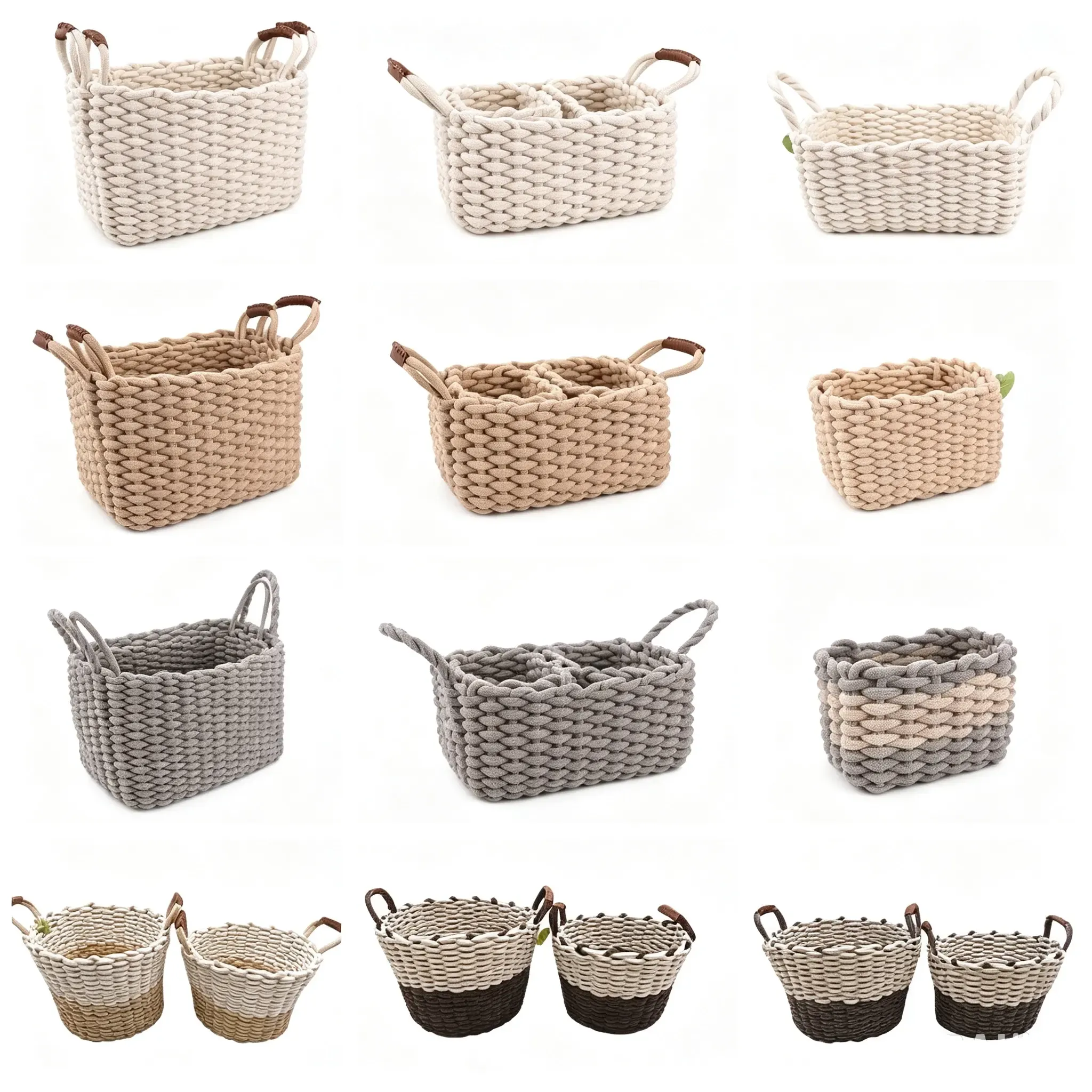 Custom cotton rope storage baskets in different shapes sizes and woven styles