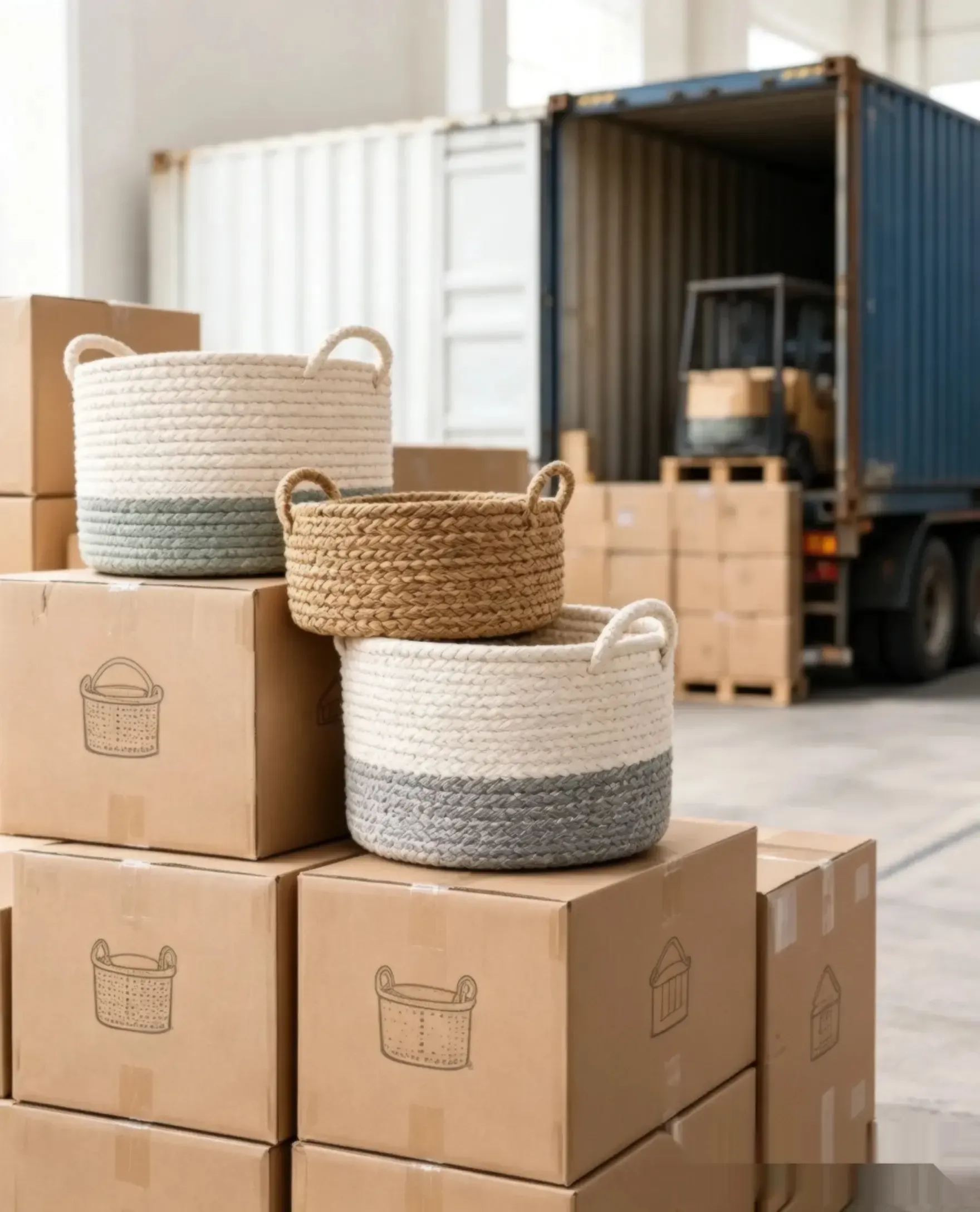 Woven homeware products packed for wholesale shipping and delivery
