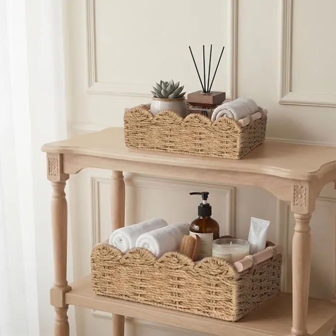 Woven paper storage basket for modern home organization