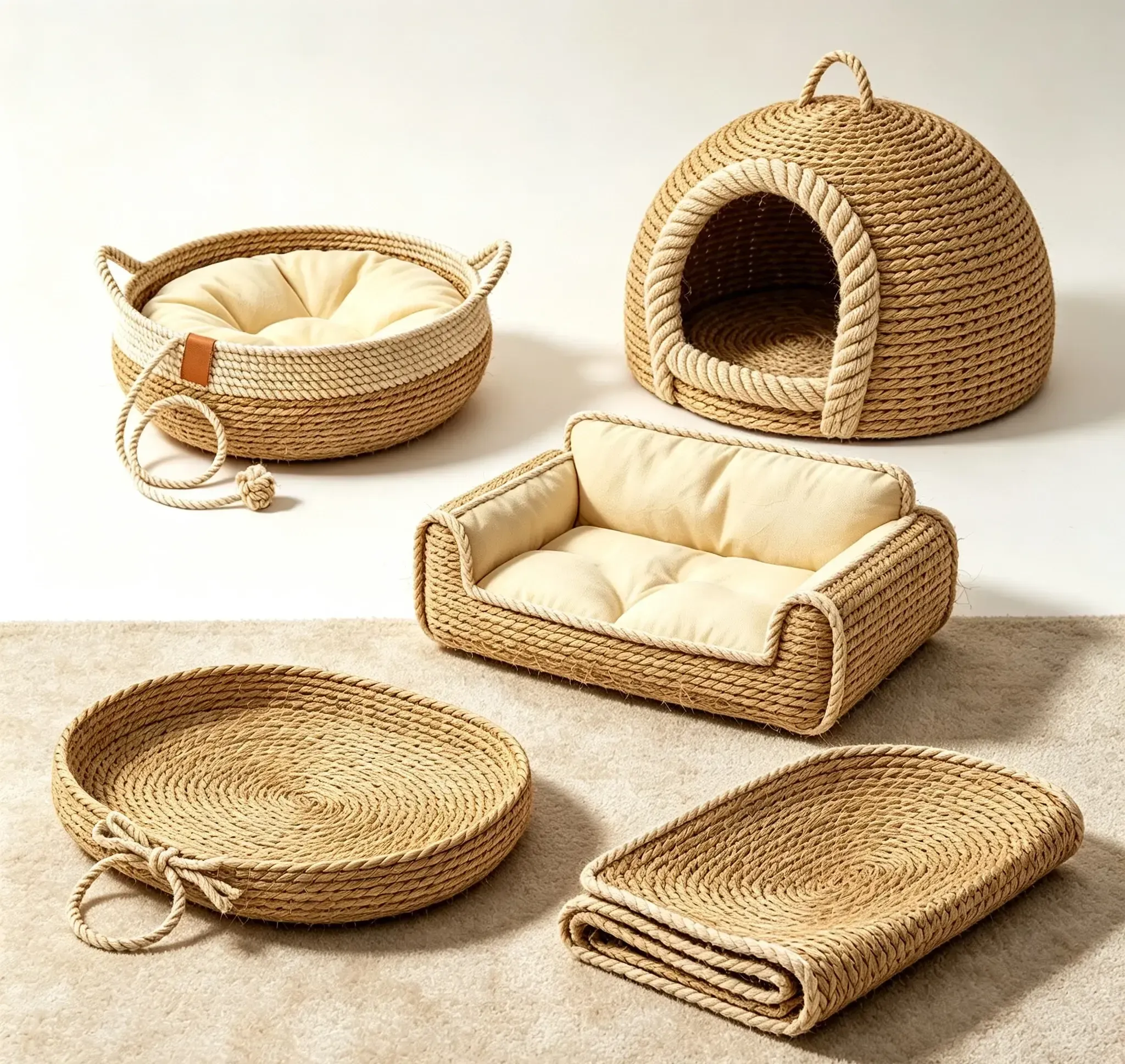 Handwoven water hyacinth pet bed with natural woven design
