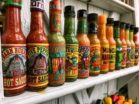 altshiftkill0301_a_line_of_hot_sauce_bottles_stands_on_a_white__9d92ecf3-bc65-48e8-a011-a313a3c26aba