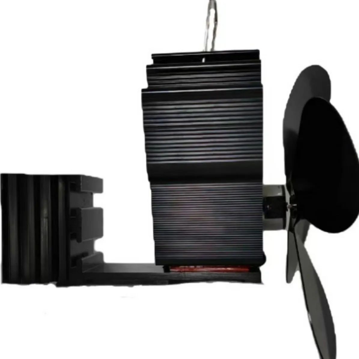 Pipe mounted 4-blade stove fan with aluminium alloy heat sink