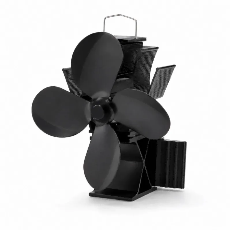Black 4-blade heat powered wood stove fan (1)