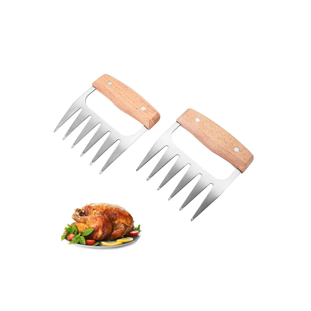 Stainless steel meat shredder tool with wooden handle