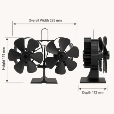 Dimension image for twin flower dual-head stove fan