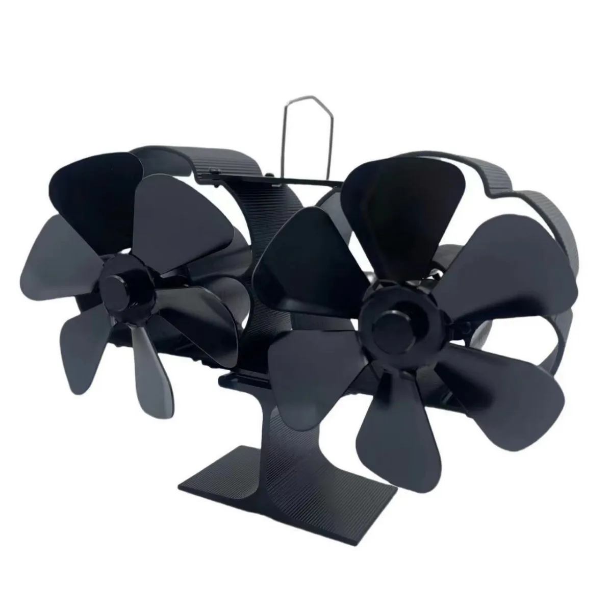 Dual-head wood stove fan with two 6-blade fan wheels (2)