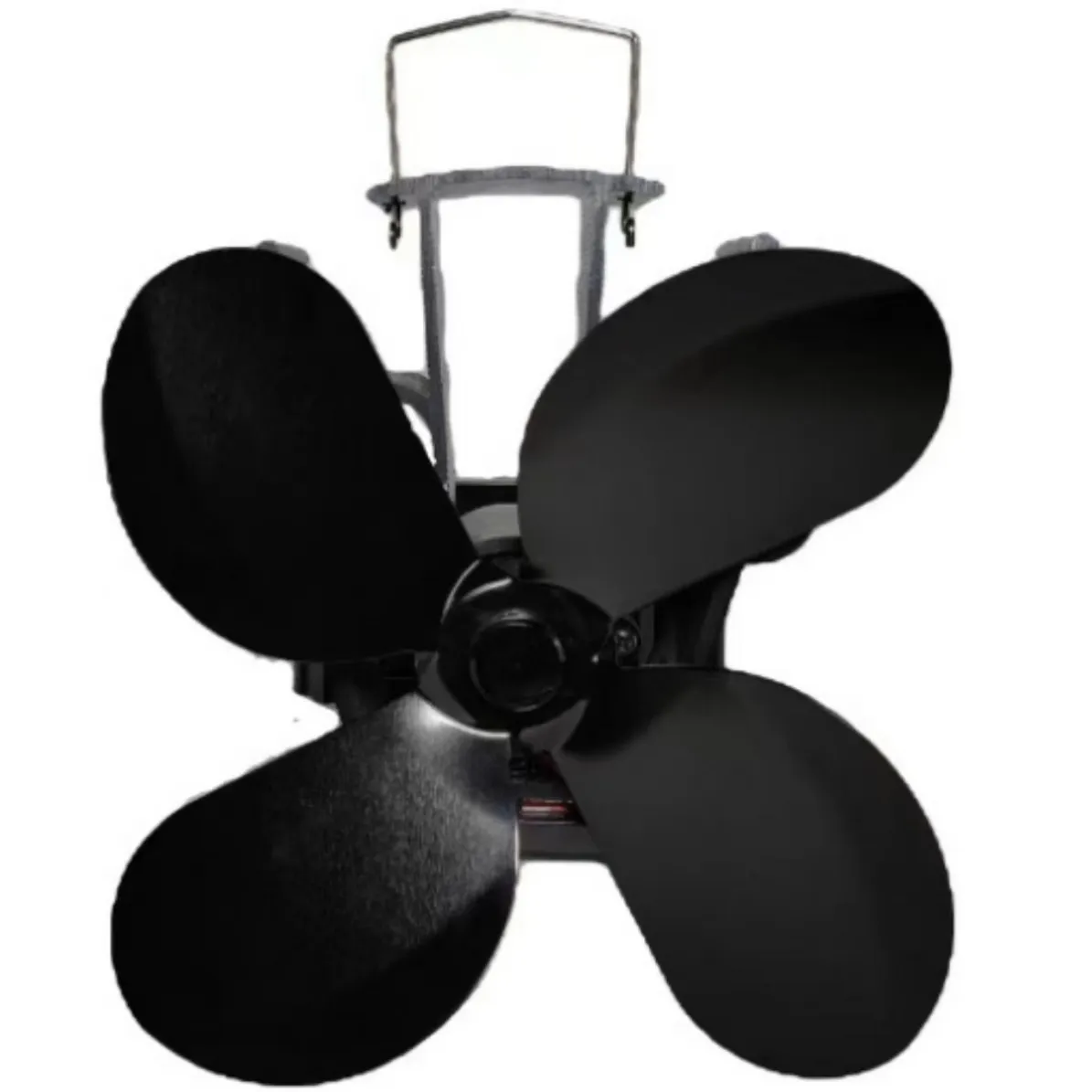 Classic diamond style clamp mounted 4-blade heat powered stove fan