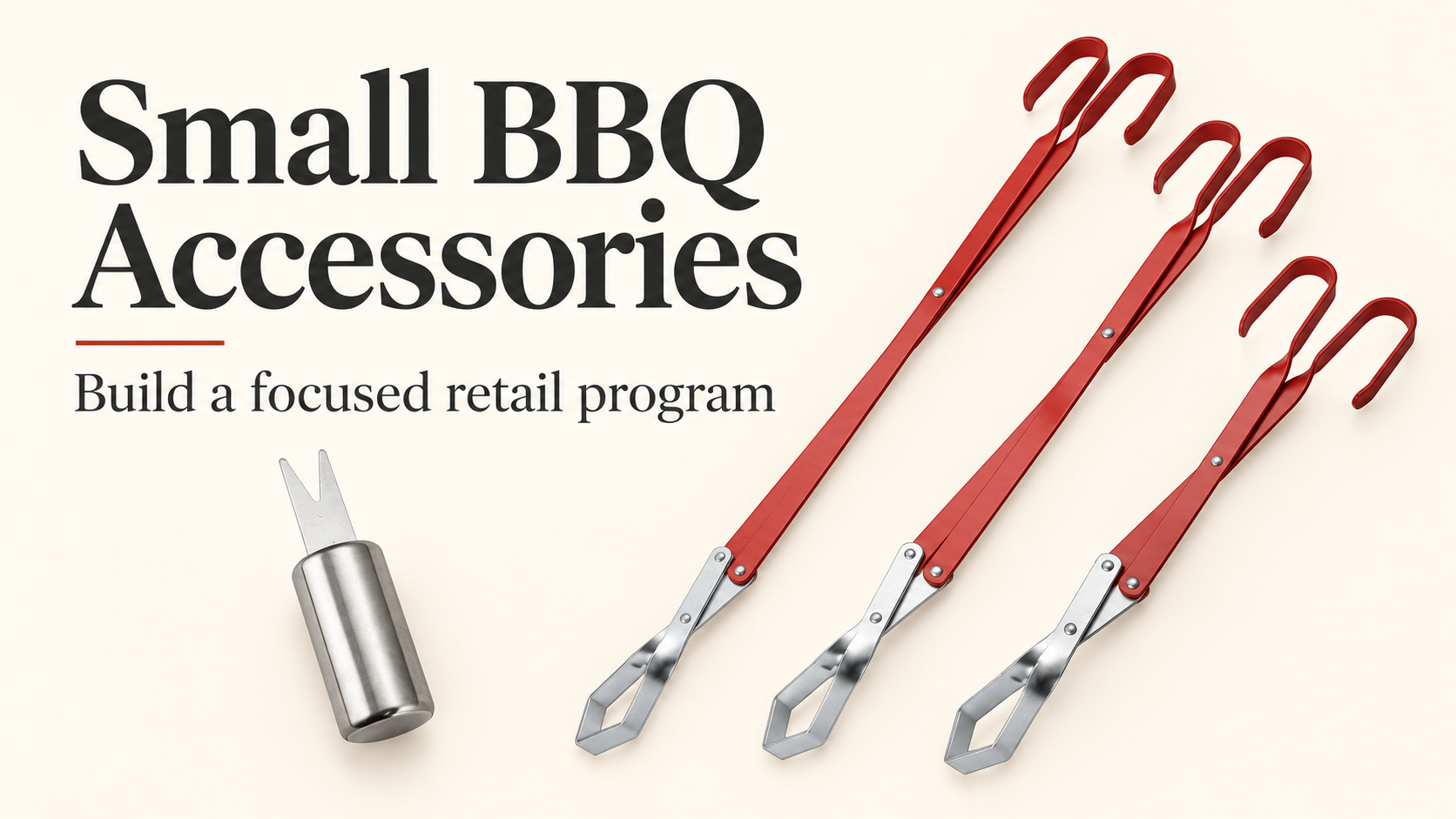 Referenced corn holders and long charcoal tongs for a BBQ accessory assortment.