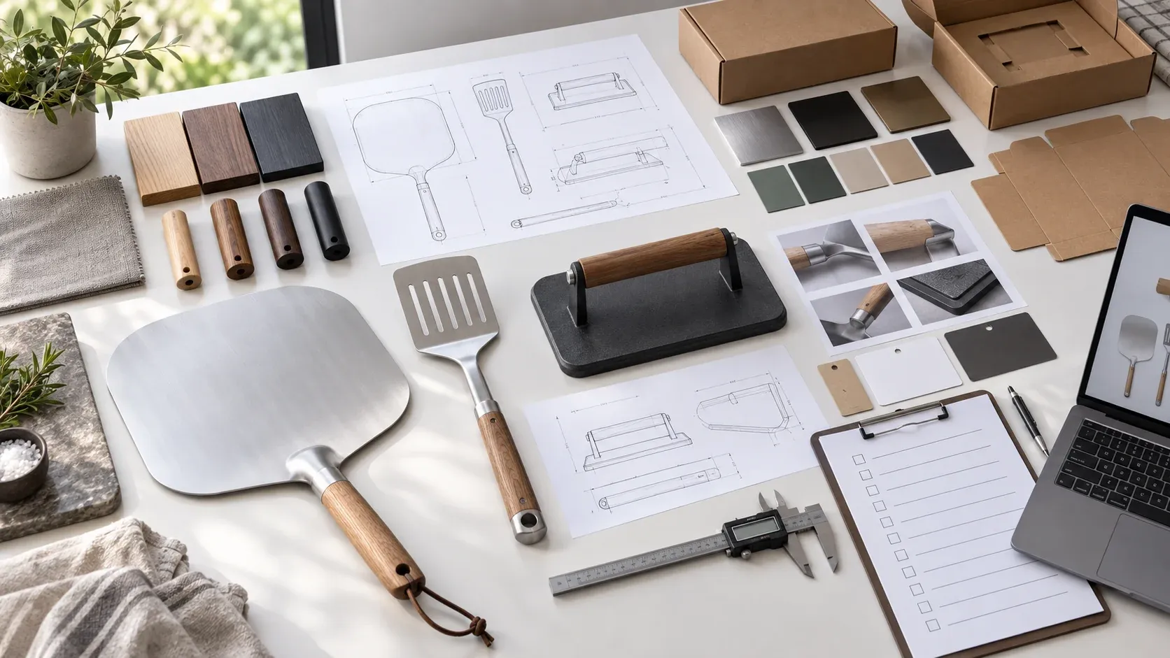 Outdoor cooking tool samples, drawings, materials, and packaging for OEM development