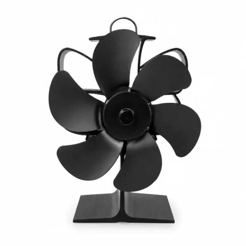 Butterfly style 6-blade heat powered wood stove fan