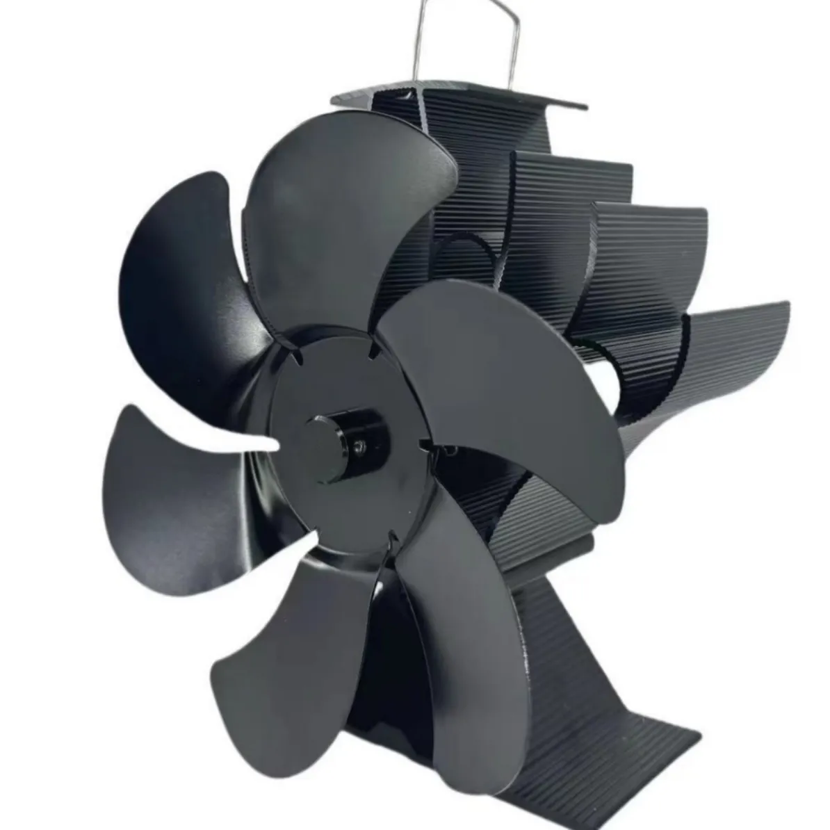 Torch style triangle base 6-blade heat powered wood stove fan