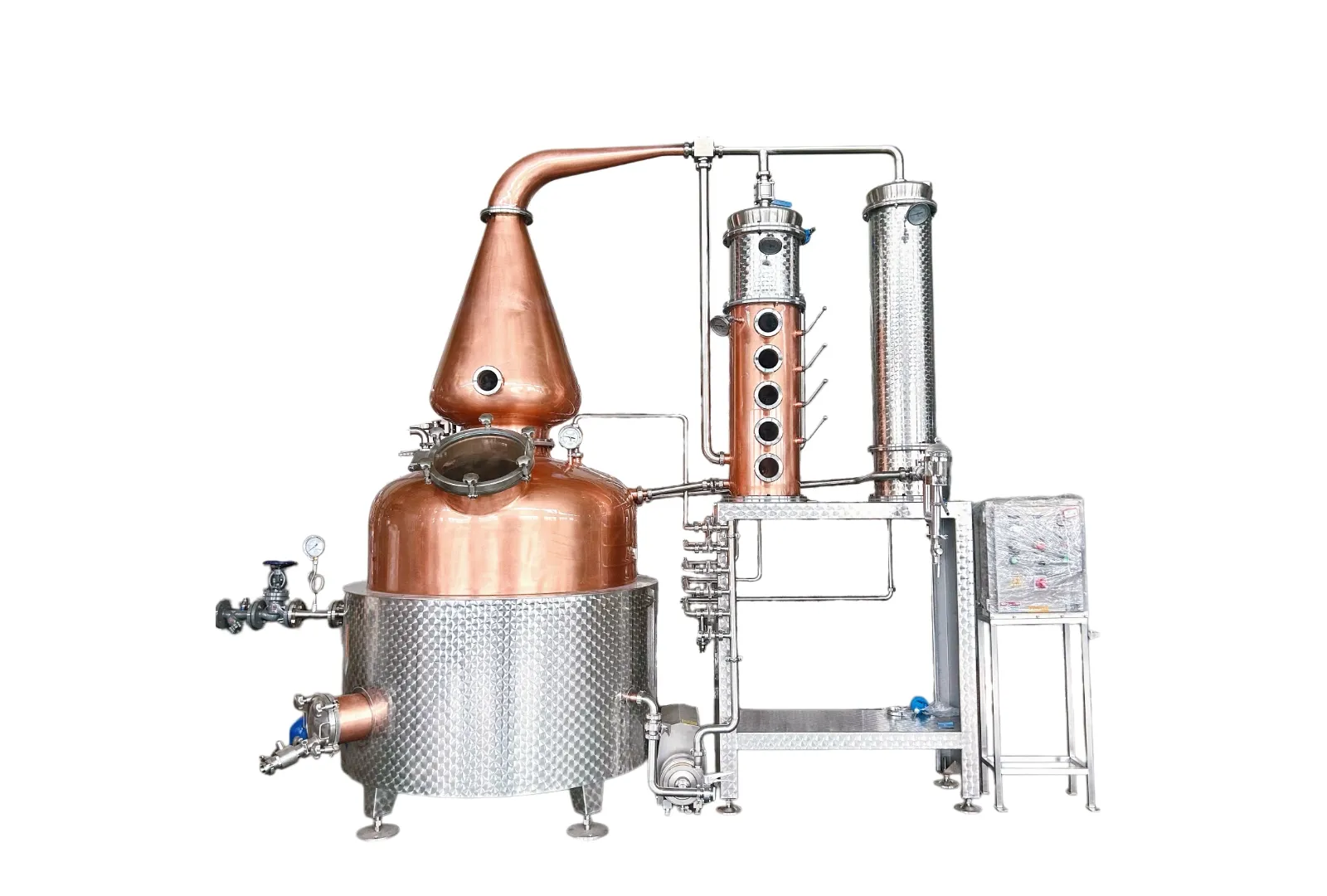 1000l‑copper‑pot‑column‑still‑whiskey‑rum‑brandy‑distillation‑equipment‑white‑background