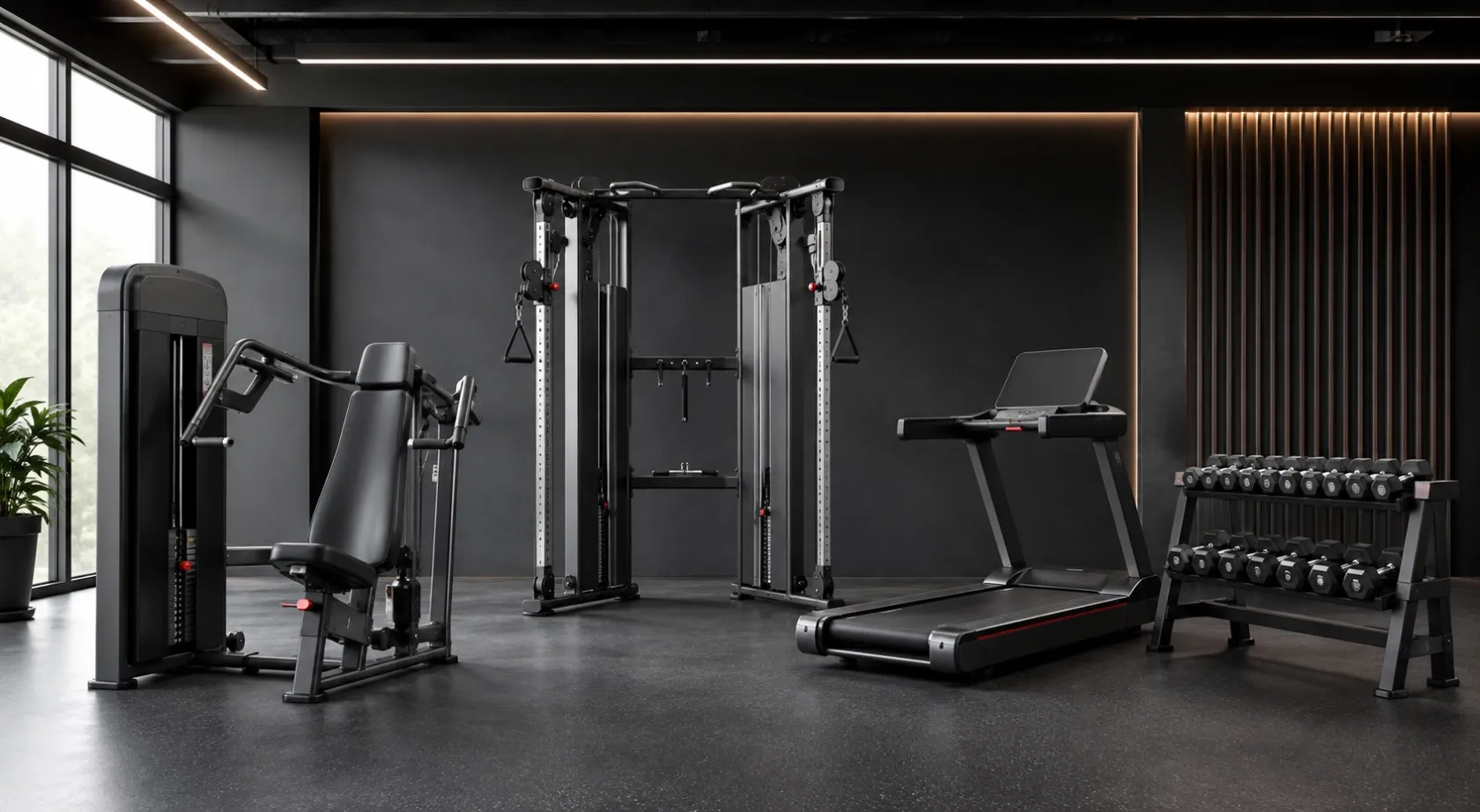 Commercial gym equipment for a professional fitness facility