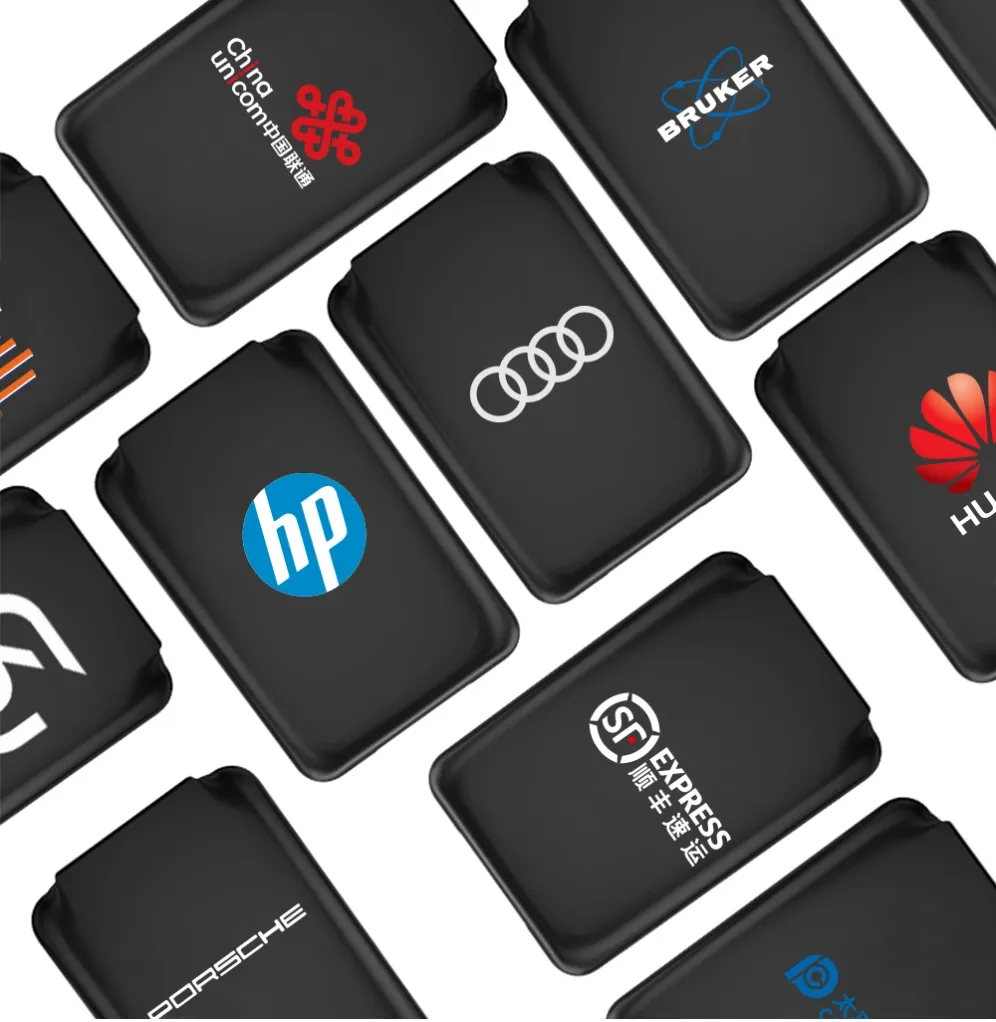 Charging products with corporate logos, showing logo customization options for promotional campaigns
