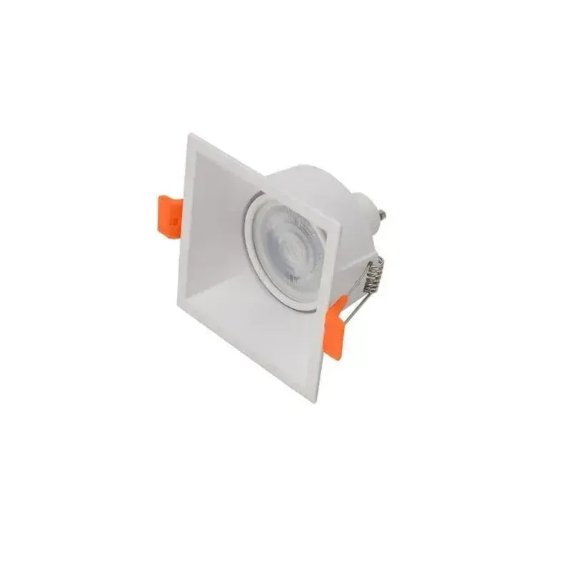 White GU10 MR16 square recessed adjustable downlight with lens, angle view