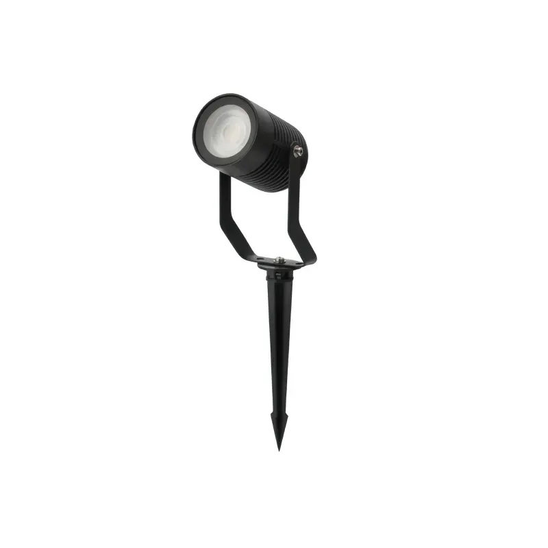 Black GU10 MR16 outdoor LED landscape spike light with honeycomb lens, front view