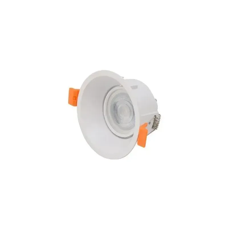 White GU10 MR16 GX53 recessed downlight with lens, angle view