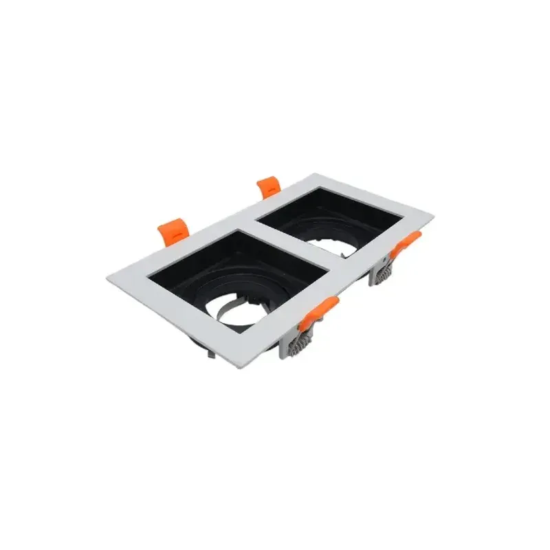 Aluminum double head GU10 round frame recessed downlight, front view