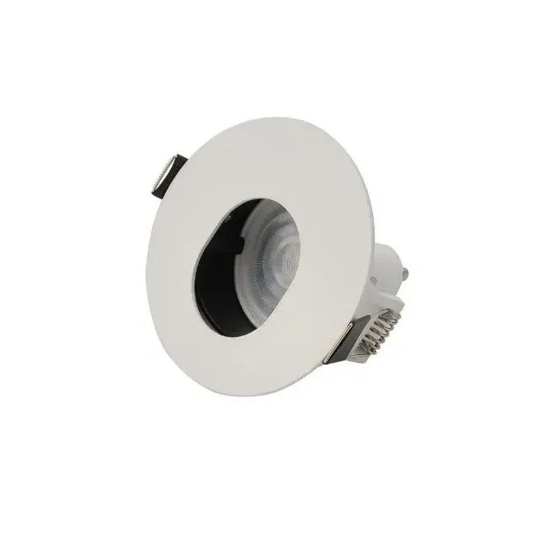 White round GU10 MR16 COB recessed downlight with lens, angle view