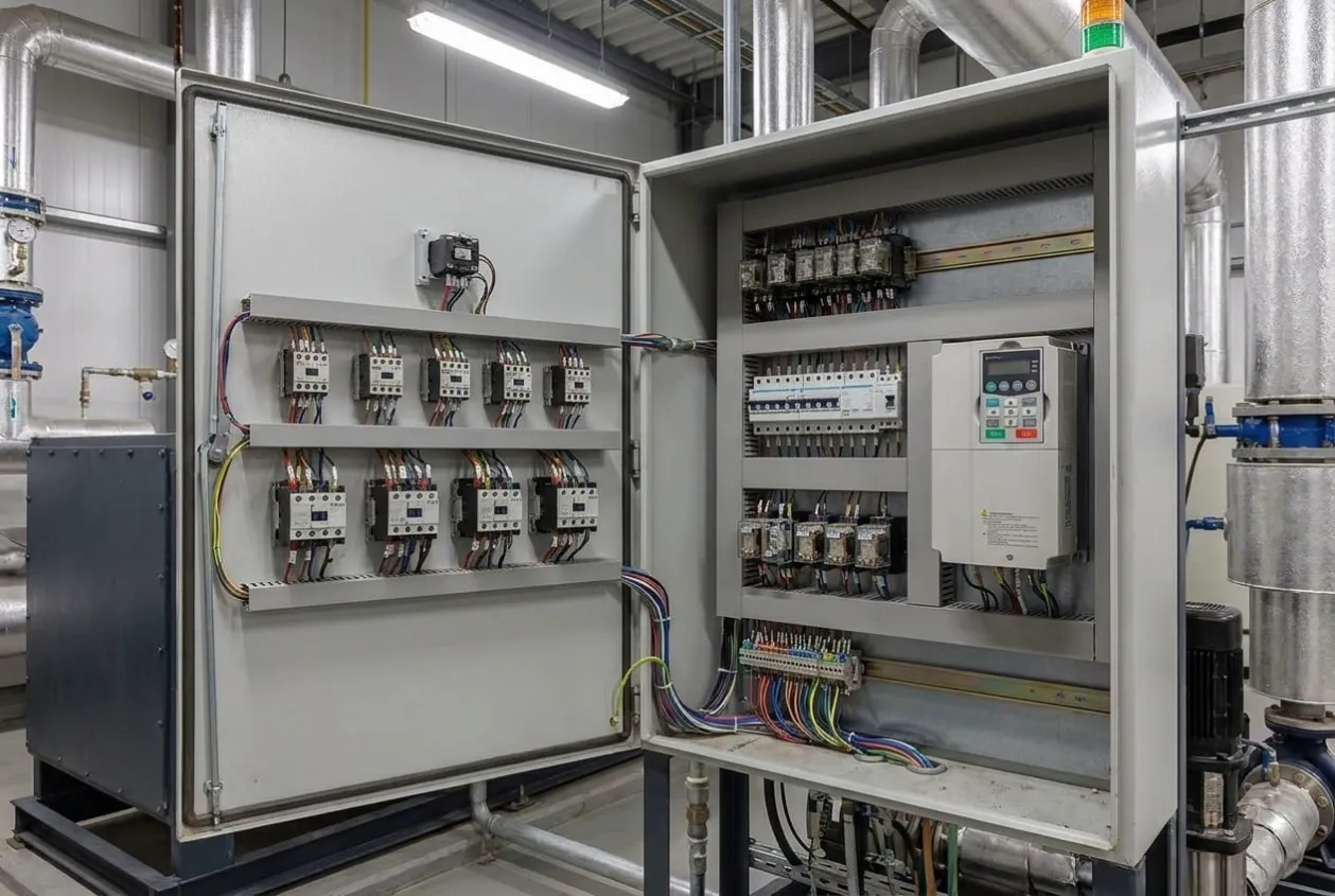 Custom motor control panel for industrial motor starting applications