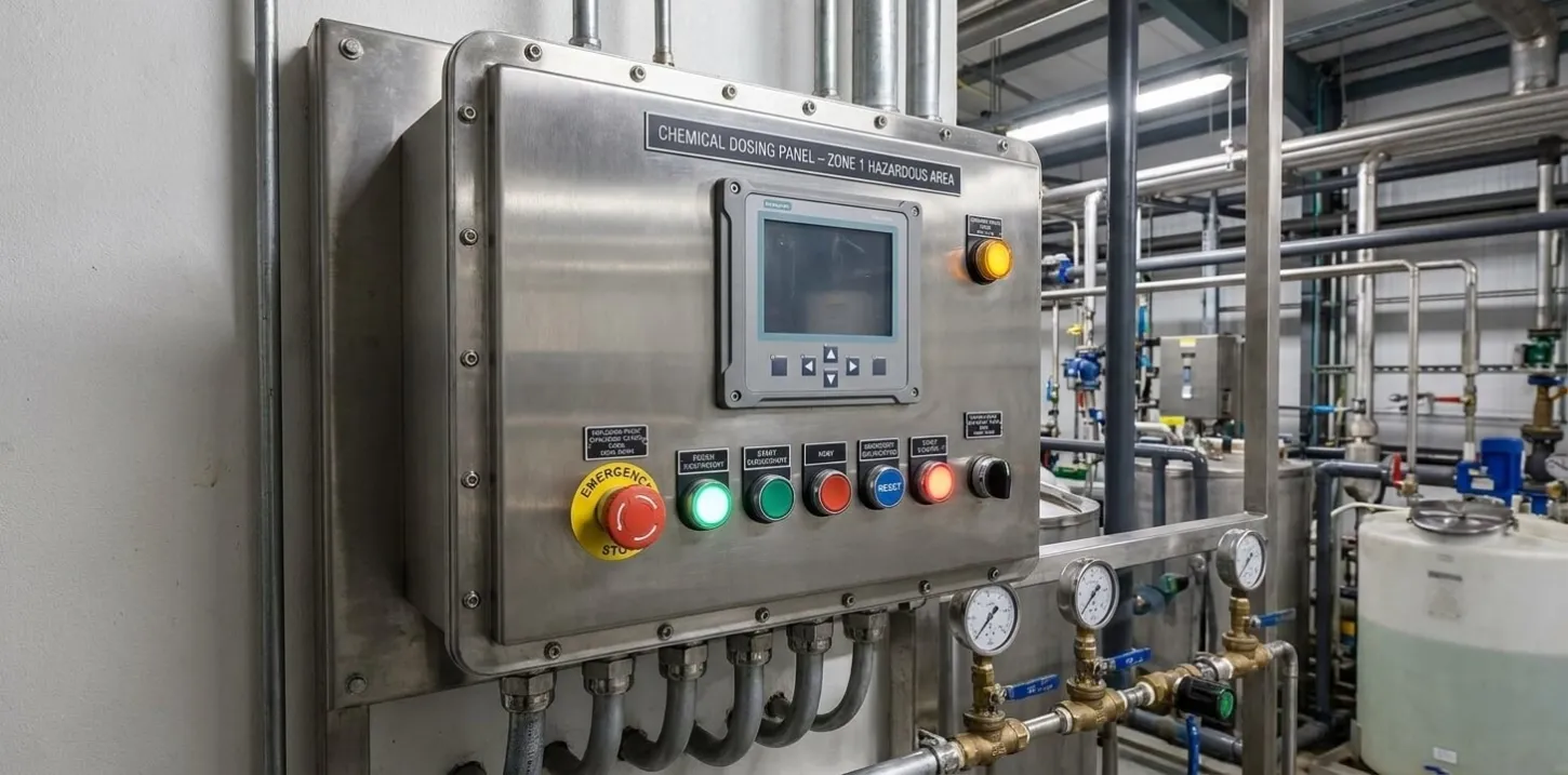 PLC Push Button Navigation for a Zone-1 Chemical Dosing Panel