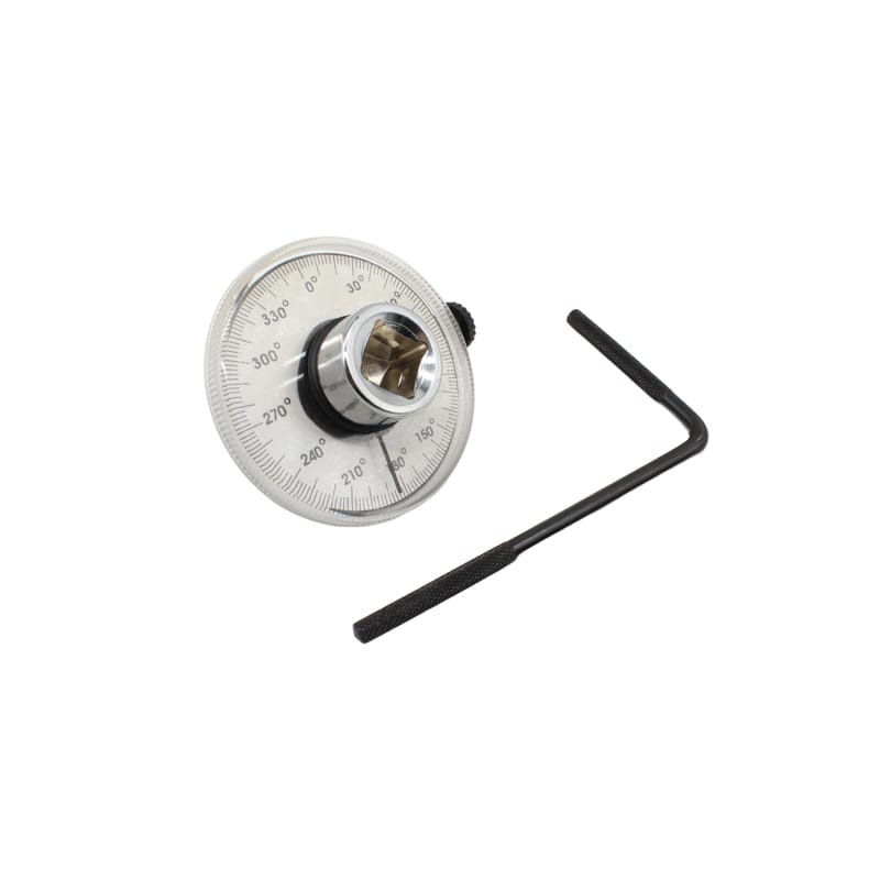 Torque angle gauge with degree scale for tightening fasteners beyond torque