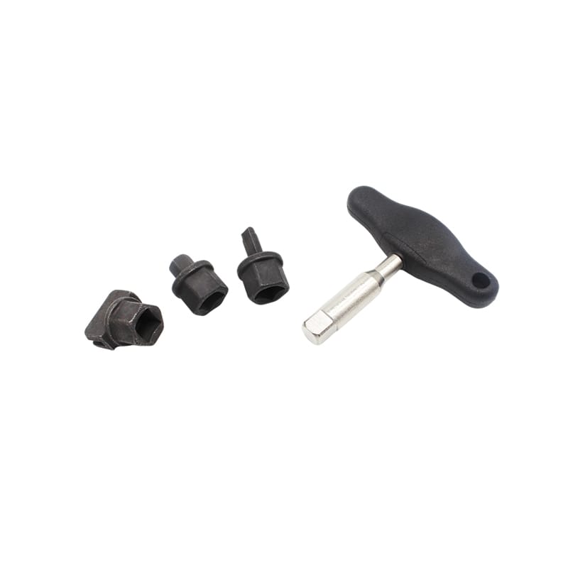 Drain plug tool kit with T-handle and adapters for VW, Audi and Porsche