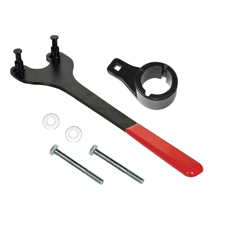 Belt pulley holder with pin wrench, ring clamp, washers and bolts for VW engines