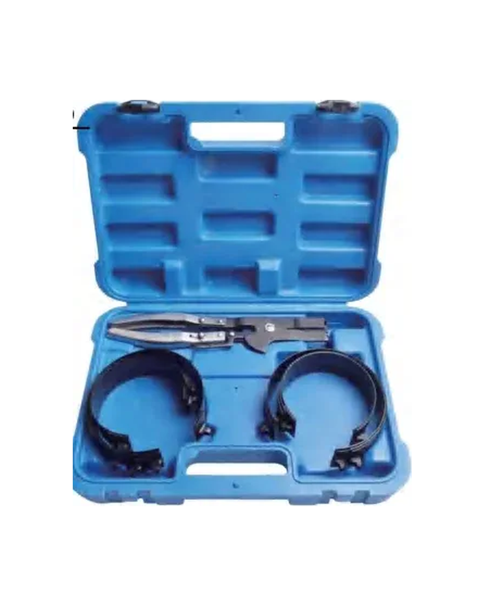 Seven-piece piston ring compressor set in blue case