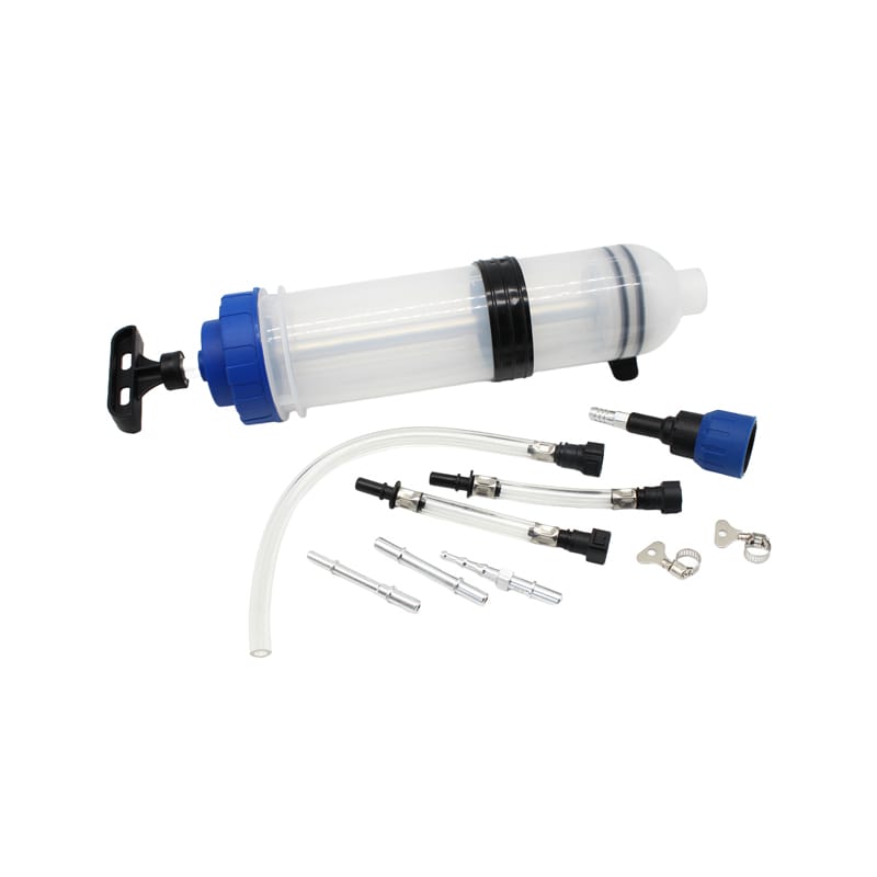 1.5 L manual fluid extractor pump with transparent syringe, hose clamps, adapters and nozzles