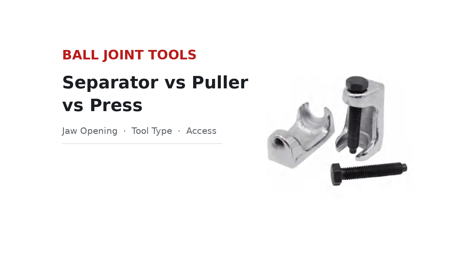 Ball joint separator vs puller vs press: the FJ06-013 Car Truck Ball Joint Splitter with its jaw opening and threaded forcing screw on a bright white background