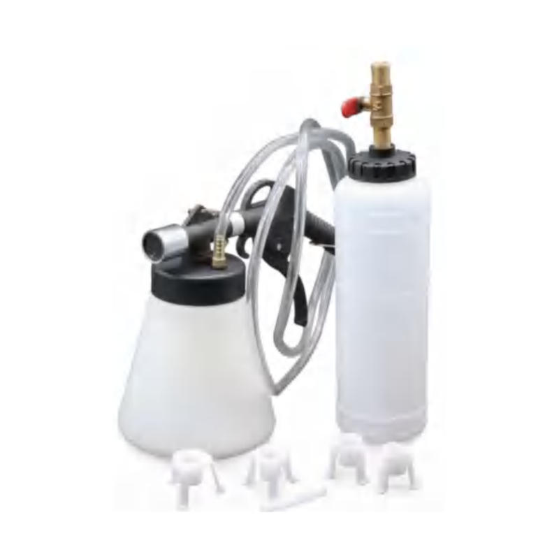 Pneumatic vacuum brake and clutch bleeder kit with pistol grip bleeding unit and 1 L container
