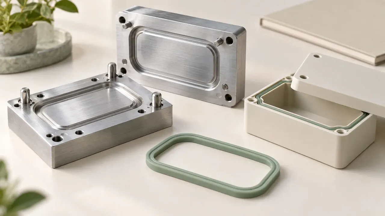 Concept illustration of a mold set with a silicone gasket and sealed housing