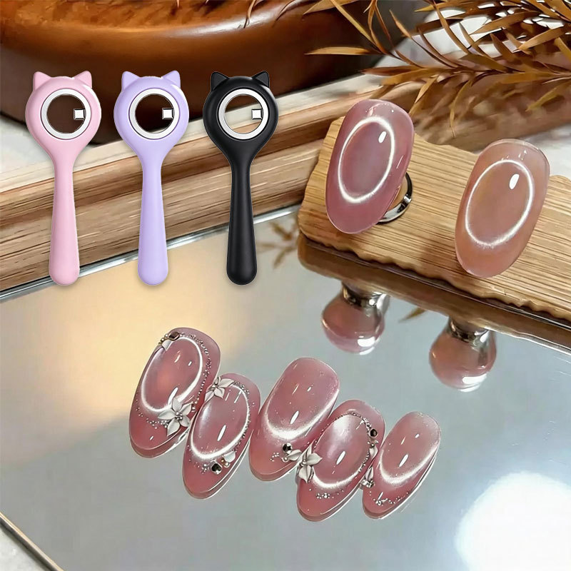 Cat-shaped silicone-handled nail magnet tools for nail art