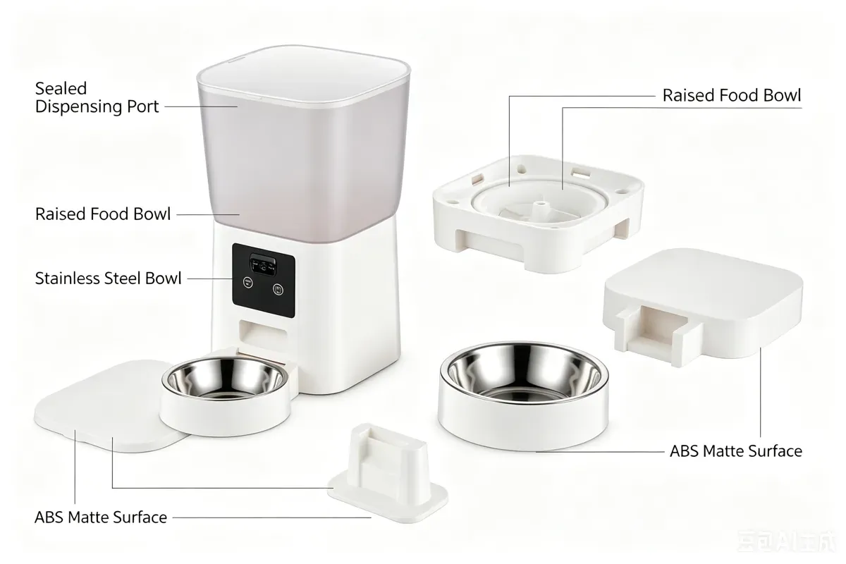 Export packaging and accessories for a video pet feeder