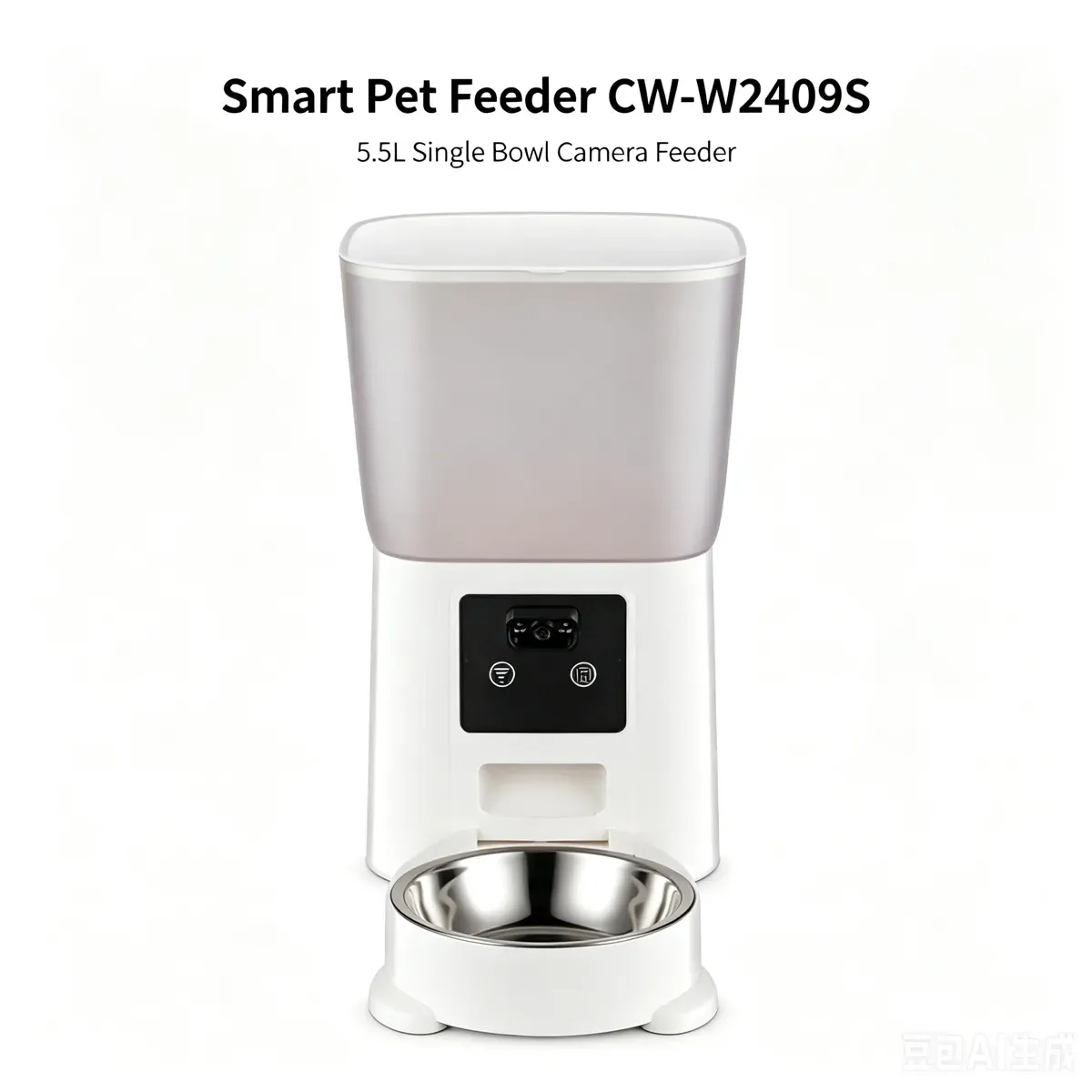 Front view of the CW-W2409S 5.5L video pet feeder