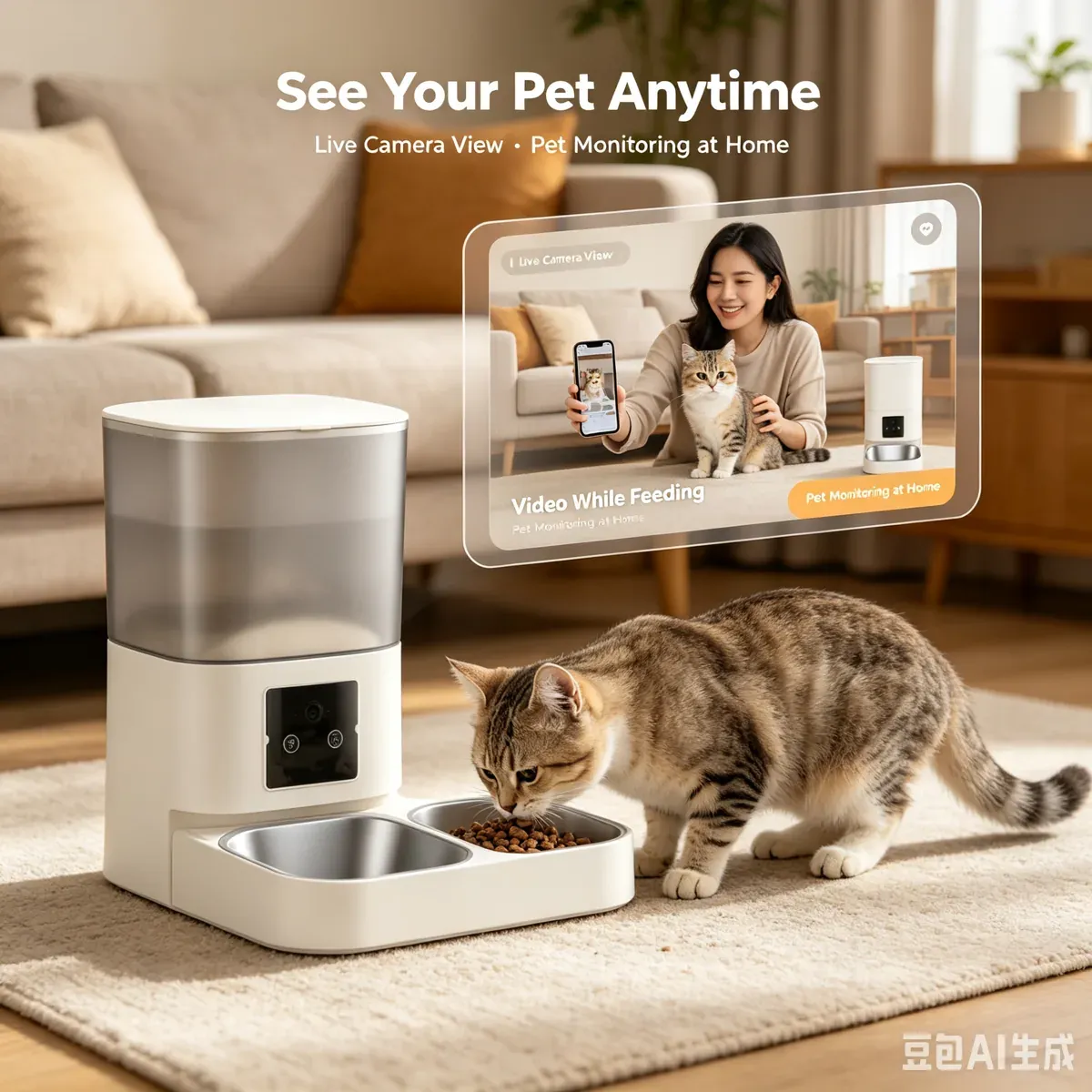 See your pet anytime with the CW-W2408 video feeder