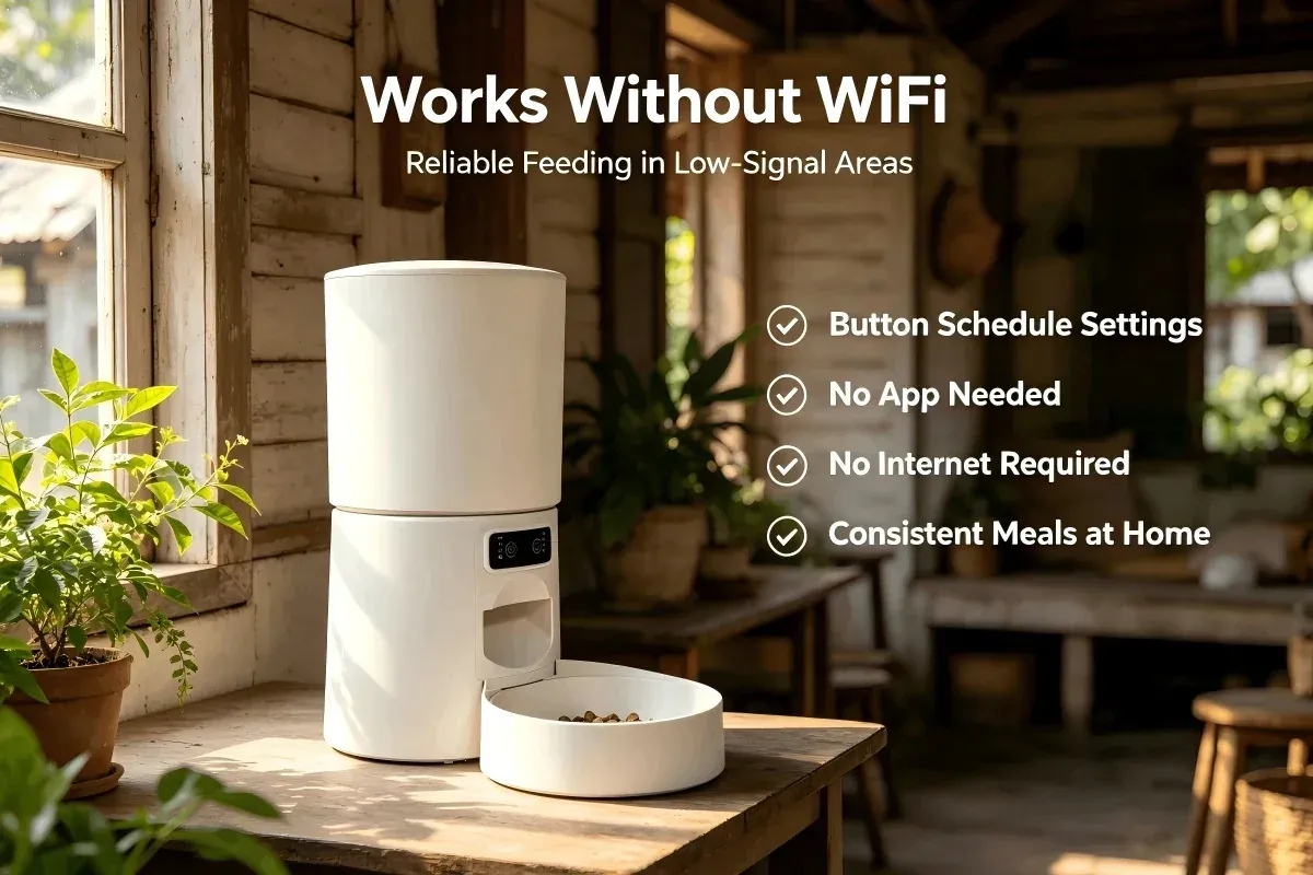 Button-control pet feeder that works without WiFi