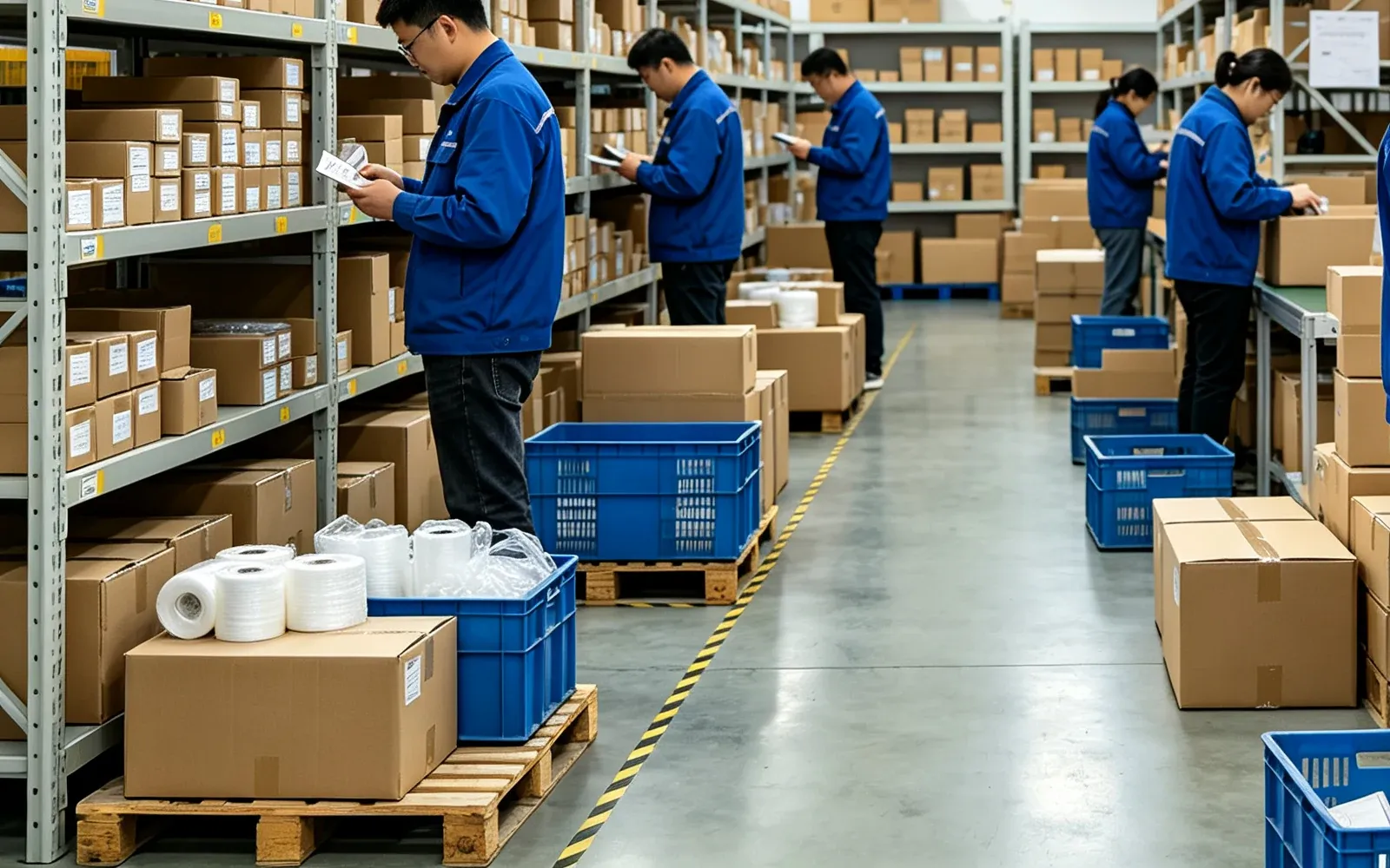 6688 warehouse team picking and packing customer orders before shipping from Shenzhen