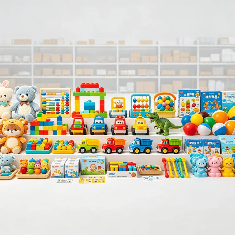 Toys sourcing from China - plush figures, building blocks, toy cars and dinosaur toys