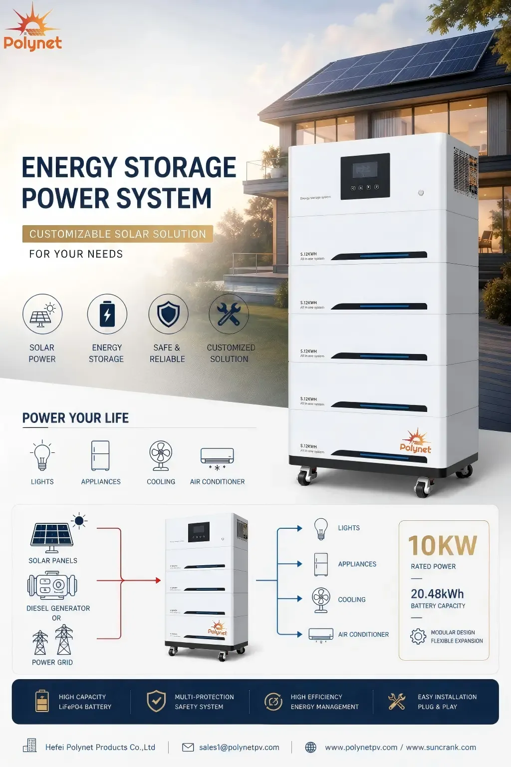 10kW off-grid solar energy storage system with 20.48kWh battery storage