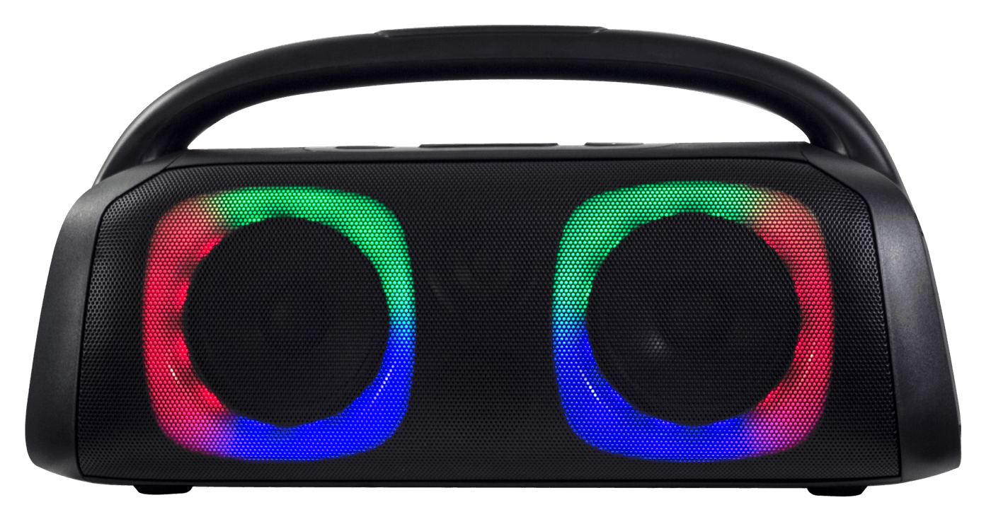 Wasen Bluetooth boombox speaker with dual drivers and rainbow RGB LED rings