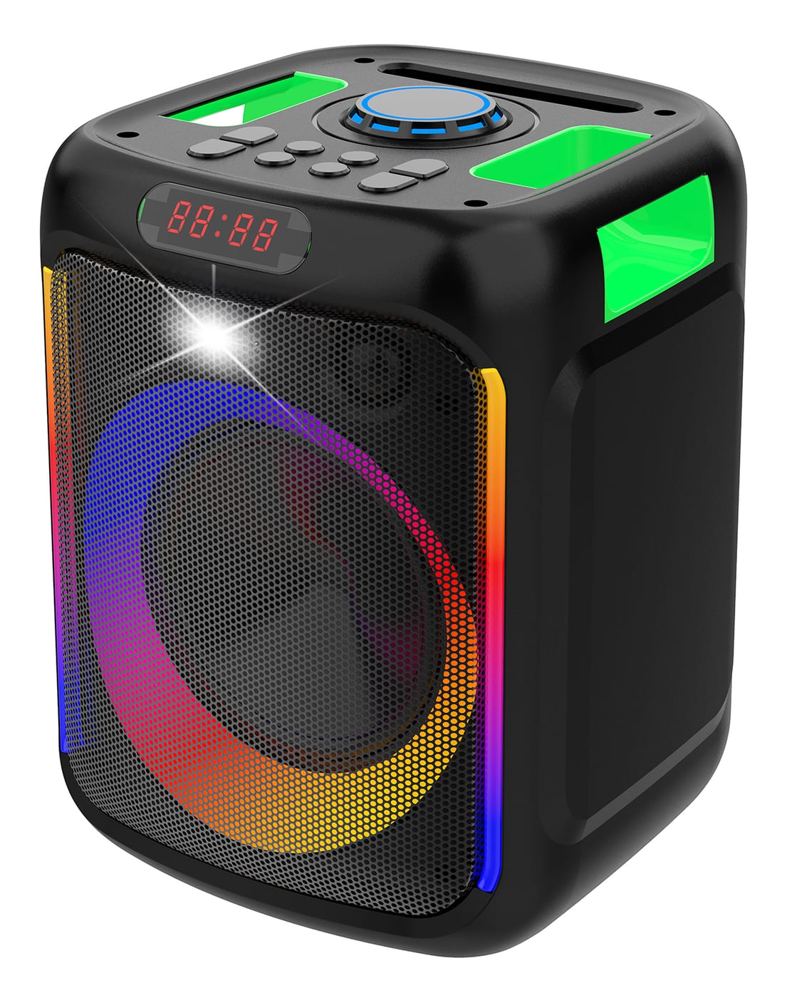 Wasen G606 portable Bluetooth cube speaker with RGB LED ring, USB and TF card slots for outdoor use