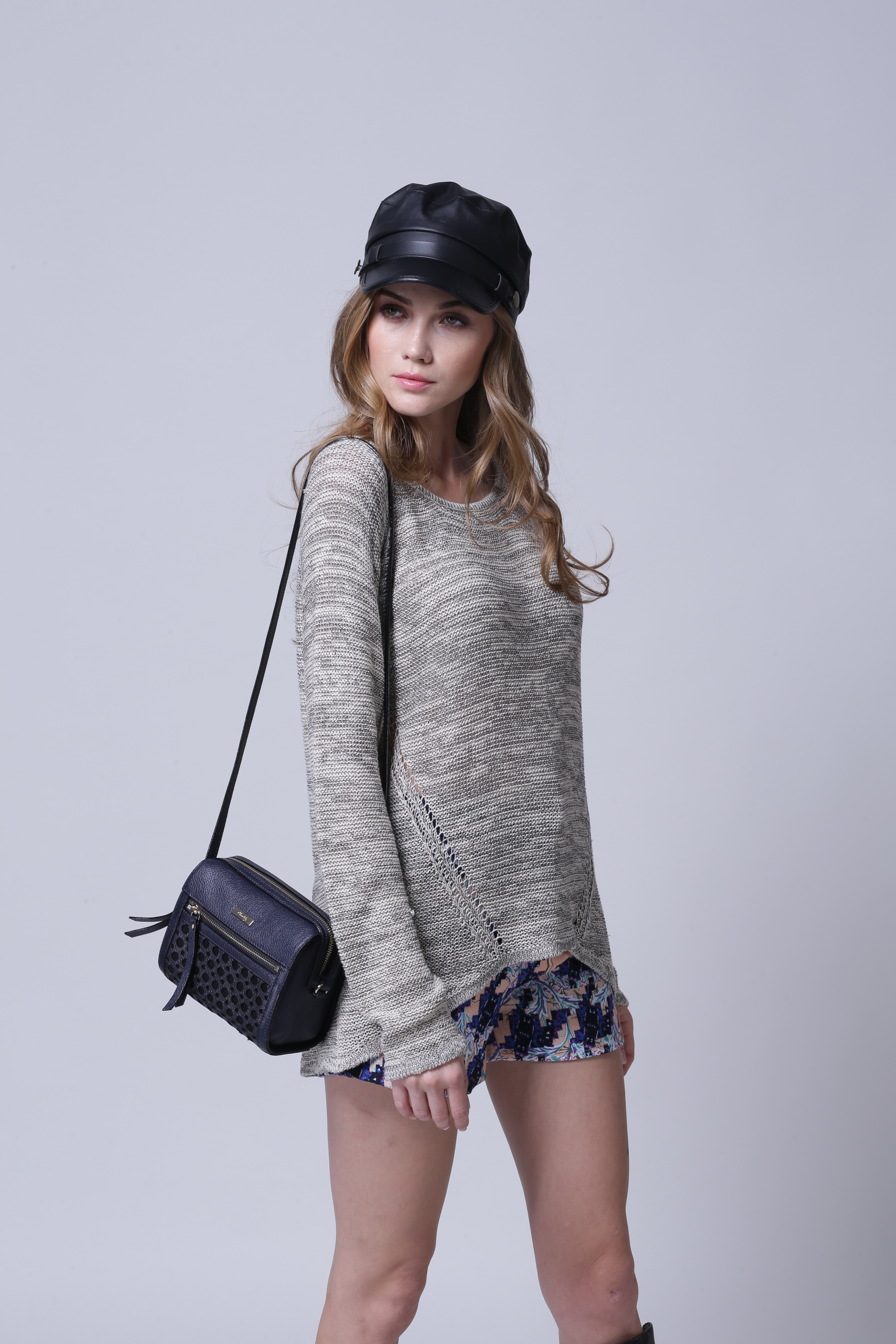 Women's classic knitted pullover IMP106 hemline and cuff edge finish under neutral studio lighting
