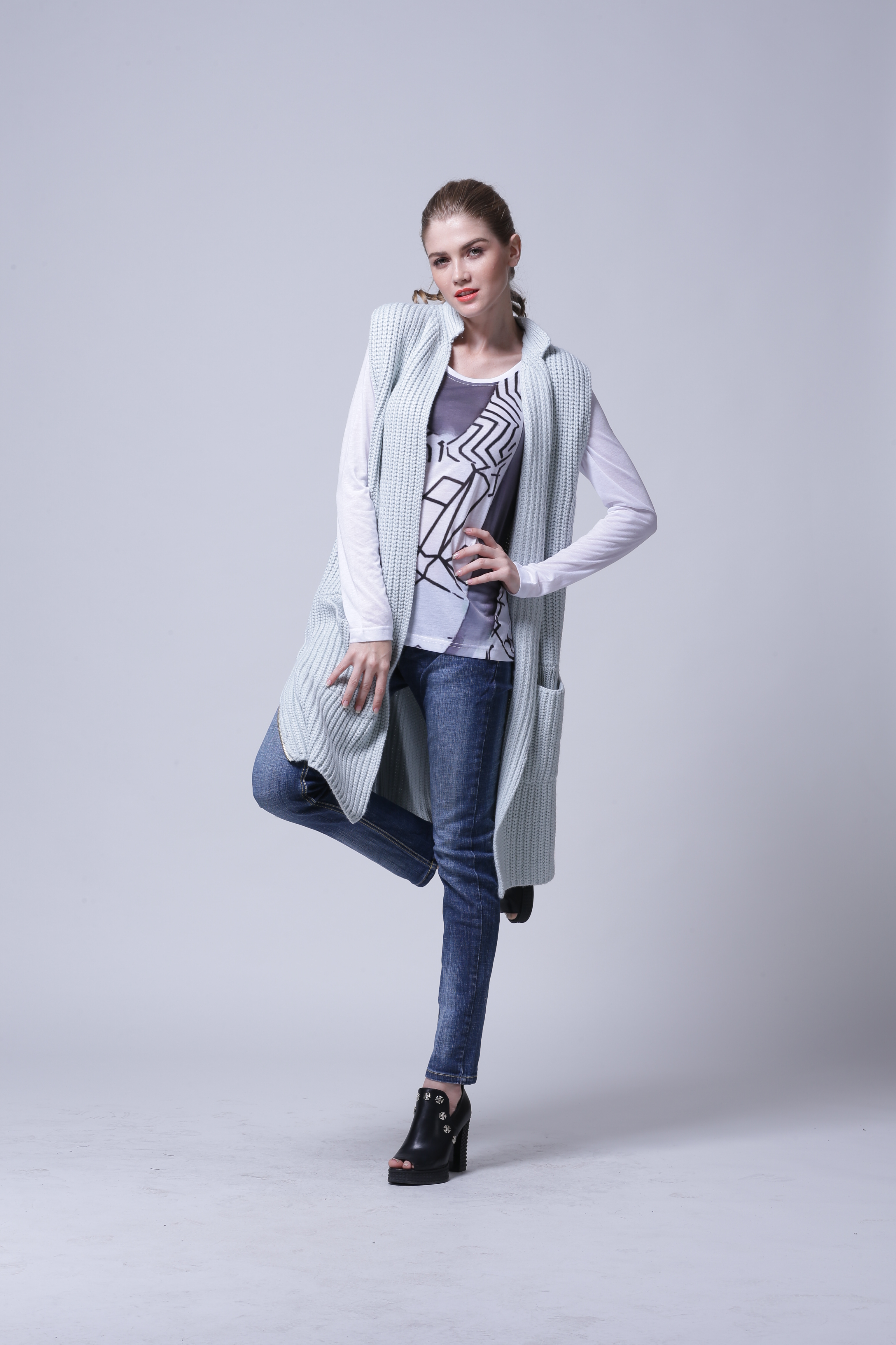 Women's knitted cardigan IMC111 shown in clear front view presentation