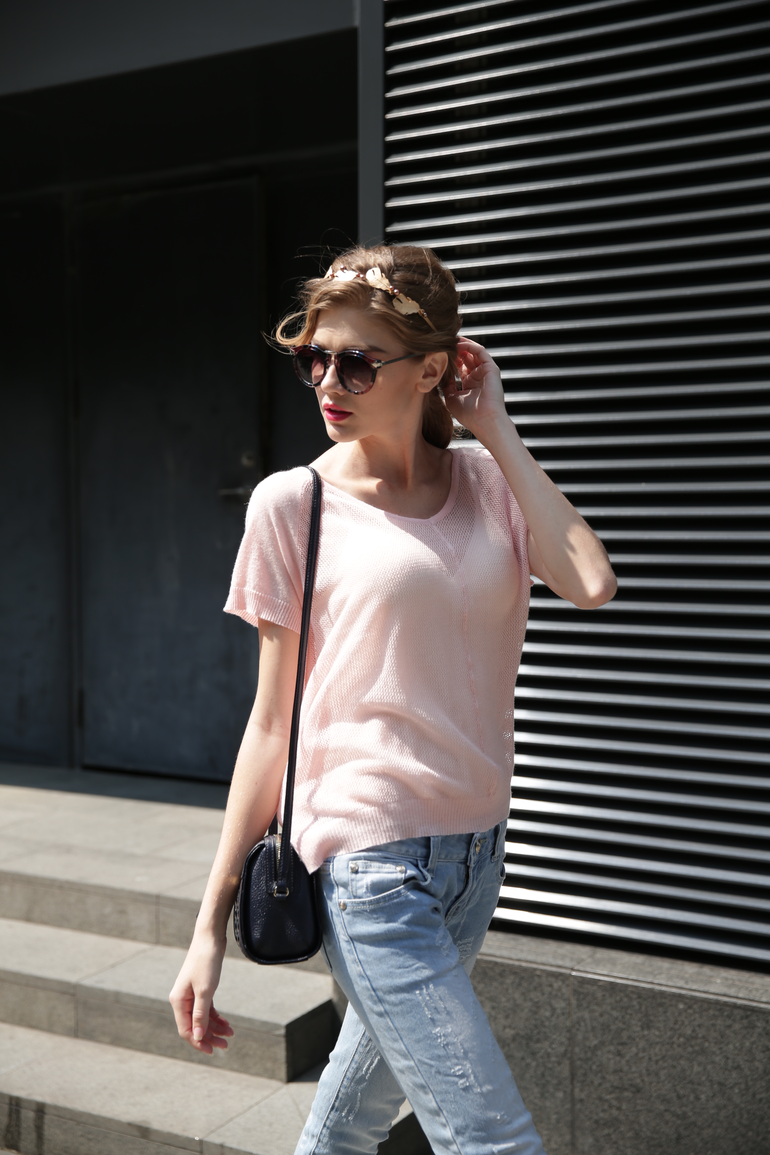 Women's knitted pullover IMP118 paired in modern commercial layered look styling shot